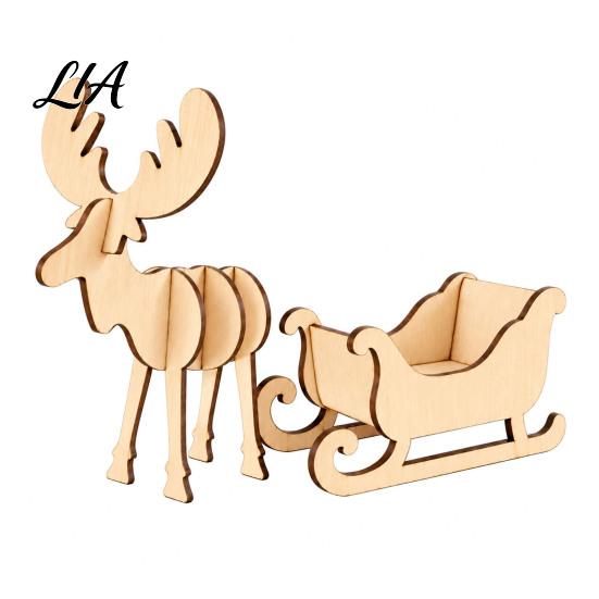 Rustic Christmas Fireplace Decor Wooden Elk and Sleigh Tabletop Ornament, DIY Wood Art Craft Holiday Kits for Kids Festive Decoration, Creative