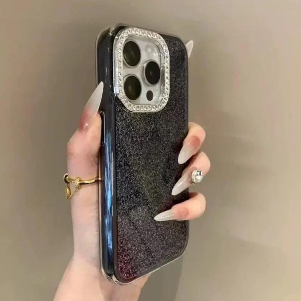 3 В 1 Чехол для телефона с блестками, стразами, IMD, конфетного цвета, для iPhone 16 15 14 13 12 11 17 Pro Max Plus, с защитой камеры из бриллиантов, сияющий чехол