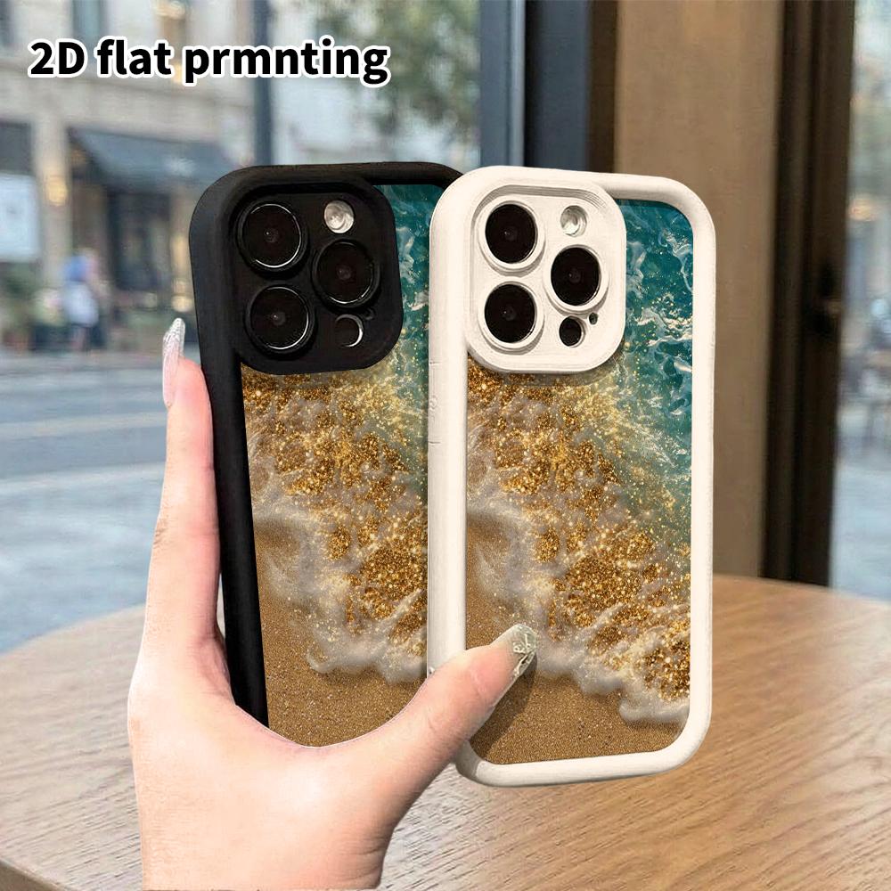 Phone case: 2D flat design suitable for iPhone 18 17 16 15 14 13 Pro step protection case, wave beach, Christmas and Halloween gifts