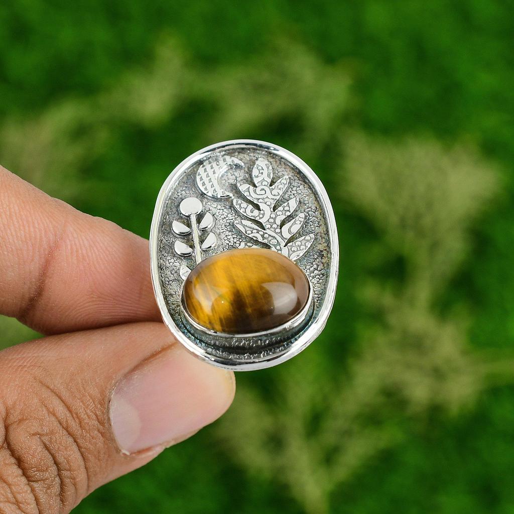 Natural Tiger'S Eye Gemstone Multi Stone Adjustable Ring 925 Silver For Women