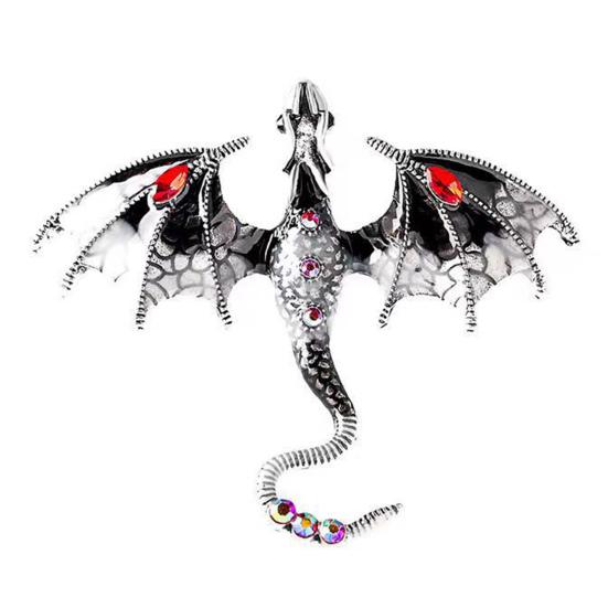 Vintage Oil-Dripping Flying Dragon Brooch Rhinestone Cartoon Enamel Animal Shape Hat