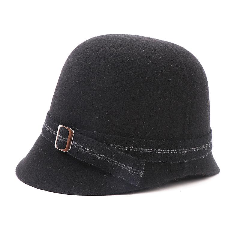 Autumn Winter New Pure Color Equestrian Hat High Quality All Wool Fisherman Hat Hat Women Fashion Metal Buckle Warm Hat