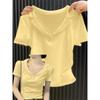 Women's 2025 V-Neck Slim Fit Milk Yellow Polo Shirt with Turn-Down Collar and Half Sleeves