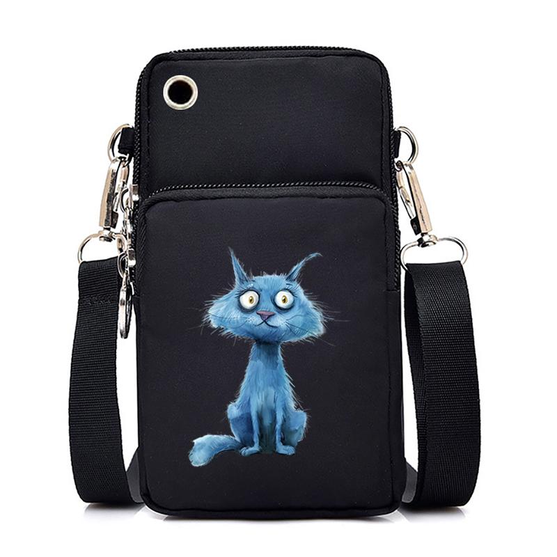 Funny Anime Cat Small Messenger Bag Hanging Neck Coin Purse Vertical Handbag Women Mobile Phone Bags Cartoon Small Crossbody Bag