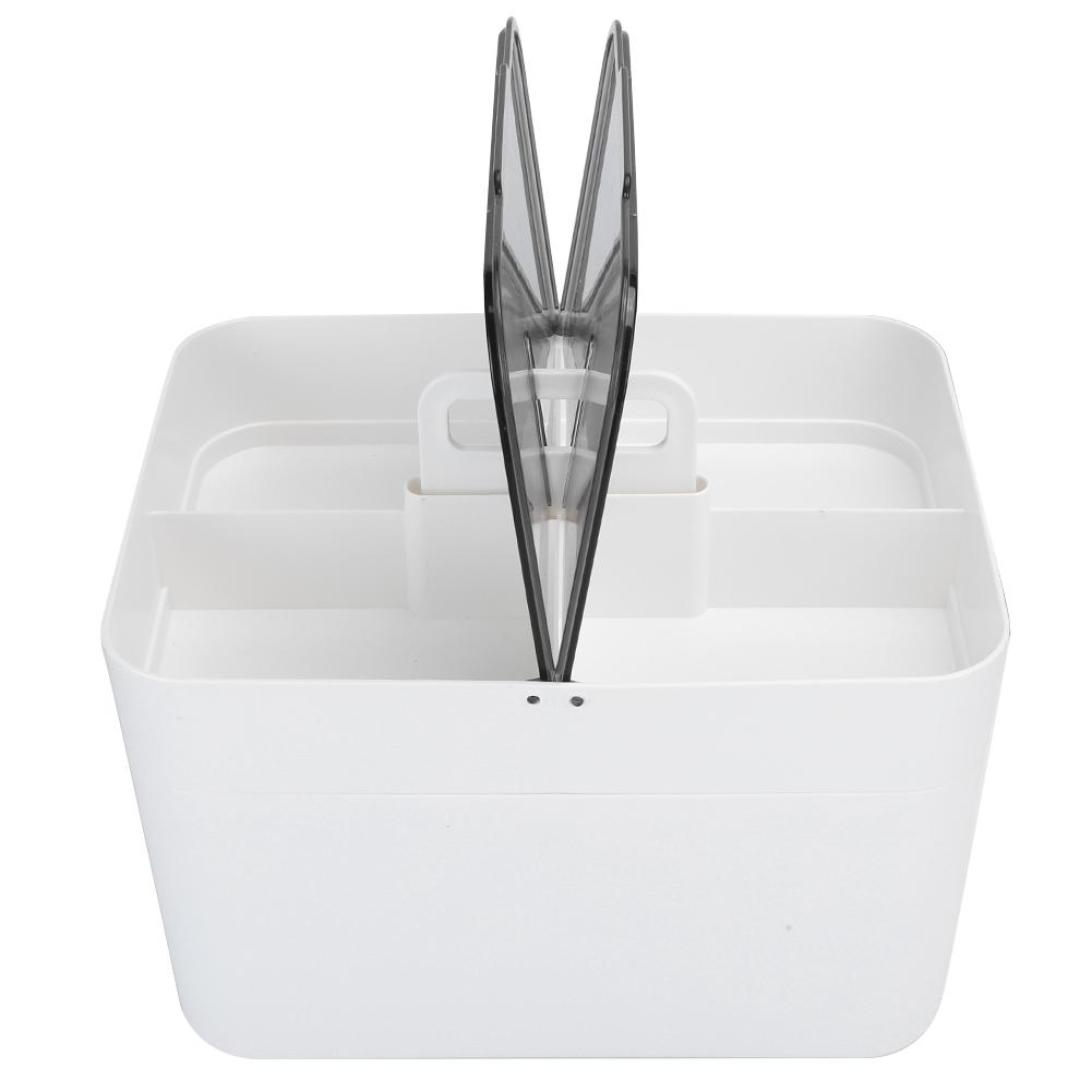 Ящик для хранения, большой, двухслойный, офисный, белый, пластиковый отсек, пылезащитный, аптечка