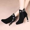 High Heels Women Ankle Boots Pointed Toe Leather Shoes Elegant Pumps Woman Winter 2024 Trend New Dress Thin Heels Short Botas