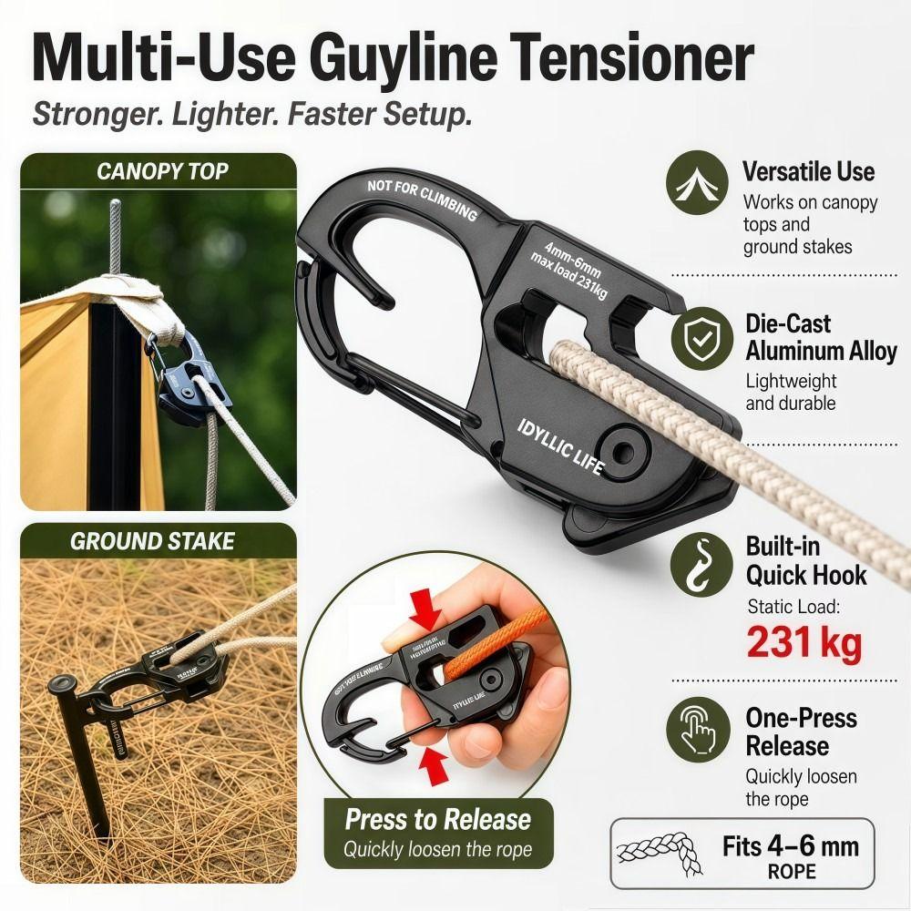 Stainless Steel Tent Rope Tensioner Aluminum Alloy Tarp Tightener Outdoor Tool