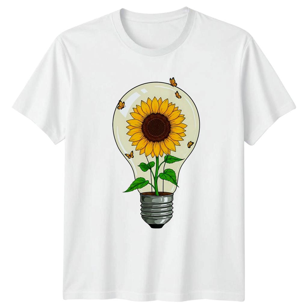 Sunflower Butterfly Lightbulb Idea Nature Womens T-Shirt Floral Art Mothers Day
