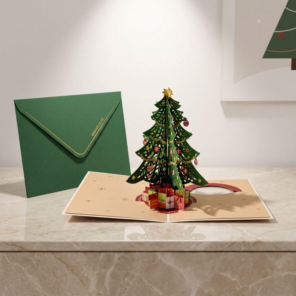 Hollow Out 3D Christmas Tree Card Colorful Xmas Invitation Card Christmas Greeting Card Christmas