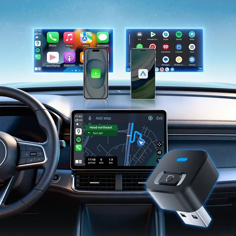 Беспроводной адаптер Ottocast Mini Dot CarPlay Android Auto, USB-донгл, Plug Play, Bluetooth 5.2, Wi-Fi, Автоматическое подключение для 98% автомобилей