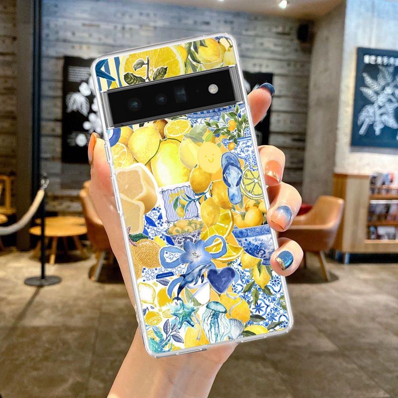 Для Google Pixel 10 Pro Прозрачный Чехол для Телефона Pixel 9 Pro XL Pixel 8 Pro 9A 8A 7A 7 6A 6 Pro Мягкий ТПУ Чехол Летние Фрукты Принт с Лимонами