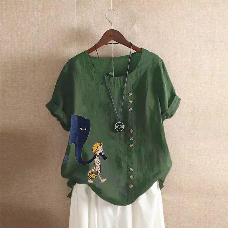 GMXIA Летняя винтажная футболка больших размеров из хлопка и льна с коротким рукавом, повседневная свободная футболка из хлопка и льна для женщин, женская одежда больших размеров