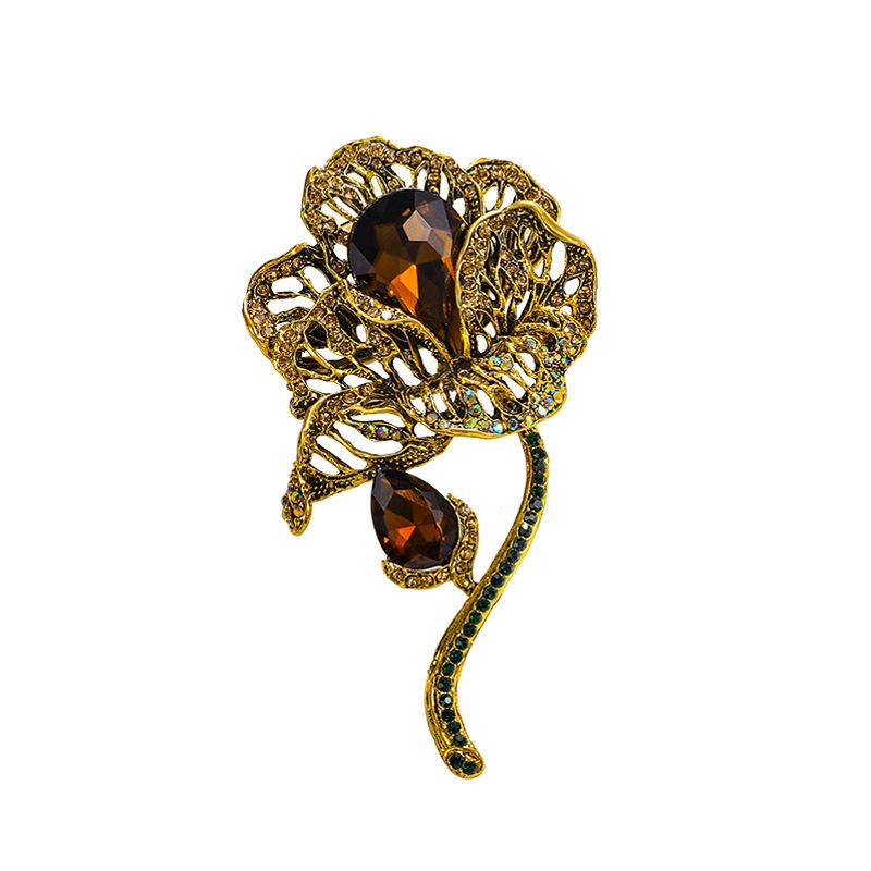 Niche Design Ретро Цветок Кристалл Брошь Женская Атмосфера Античная Лотос Брошь Булавка Аксессуары
