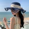 Breathable Wide Brim Sun Hat Pearl Fisherman Sunshade Cap Vacation Lace Streamers Straw Hat  Travel