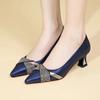 Women Fashion Sweet High Quality Spring & Summer Crystal Stiletto Heel Shoes Lady Fashion Navy Blue Sexy Party Club Pumps Ba14