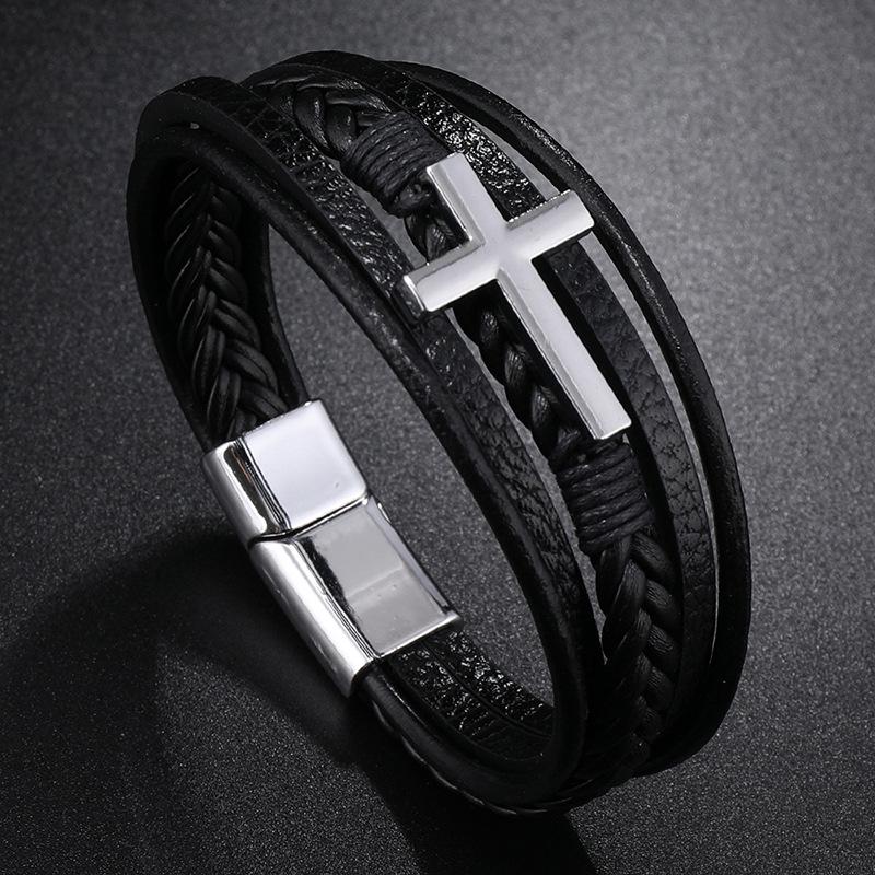 Многоцветный крест мужской PU кожаный плетеный магнитный браслет с пряжкой ювелирные изделия подарок