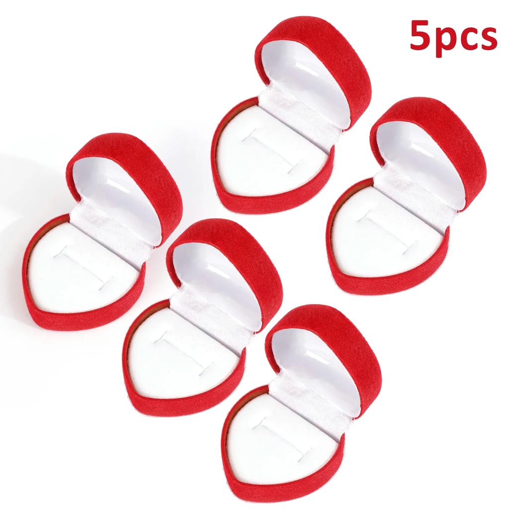 Флокирование Красные коробки для колец в форме сердца Ювелирные изделия Серьги Витрины Держатель Подарочная коробка Обручальное кольцо Коробка Прилавок Упаковка Кольца