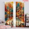 2pcs,2D Plane Printing Minimalist Curtains People Reading Books Under The Colorful Polyester Easy Install (without Rod) Art Deco