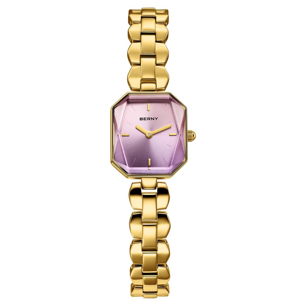 BERNY Octagonal Women's Watch New Quartz Wristwatch Stainless Steel Elegant Watch Sapphire Coat Gold Bracelet Gift Women's Watch
