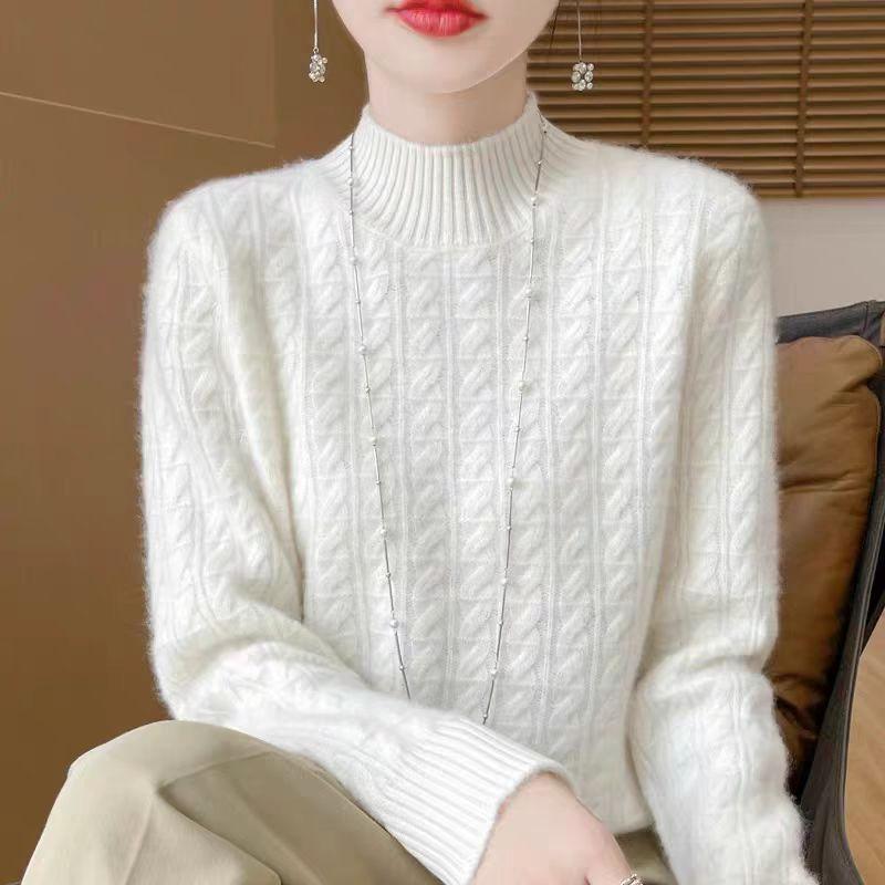 Cashmere Sweater Women's Half Turtleneck Knitted Sweater Casual Pullover Thickened Knitted Sweater with Loose Solid Color Base Layer