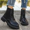 Fashion Comemore Shoes for Woman Bottom Lace-up Leather Ankle Boots Autumn Fashion Women Shoes Lace Up Leather Heeled Bottines Femmes