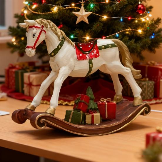 Yousheng Hand-painted Rocking Horse Statue Vintage Wooden Horse Figurine Resin Pony Sculpture Home Office Desktop Decoration Ornament