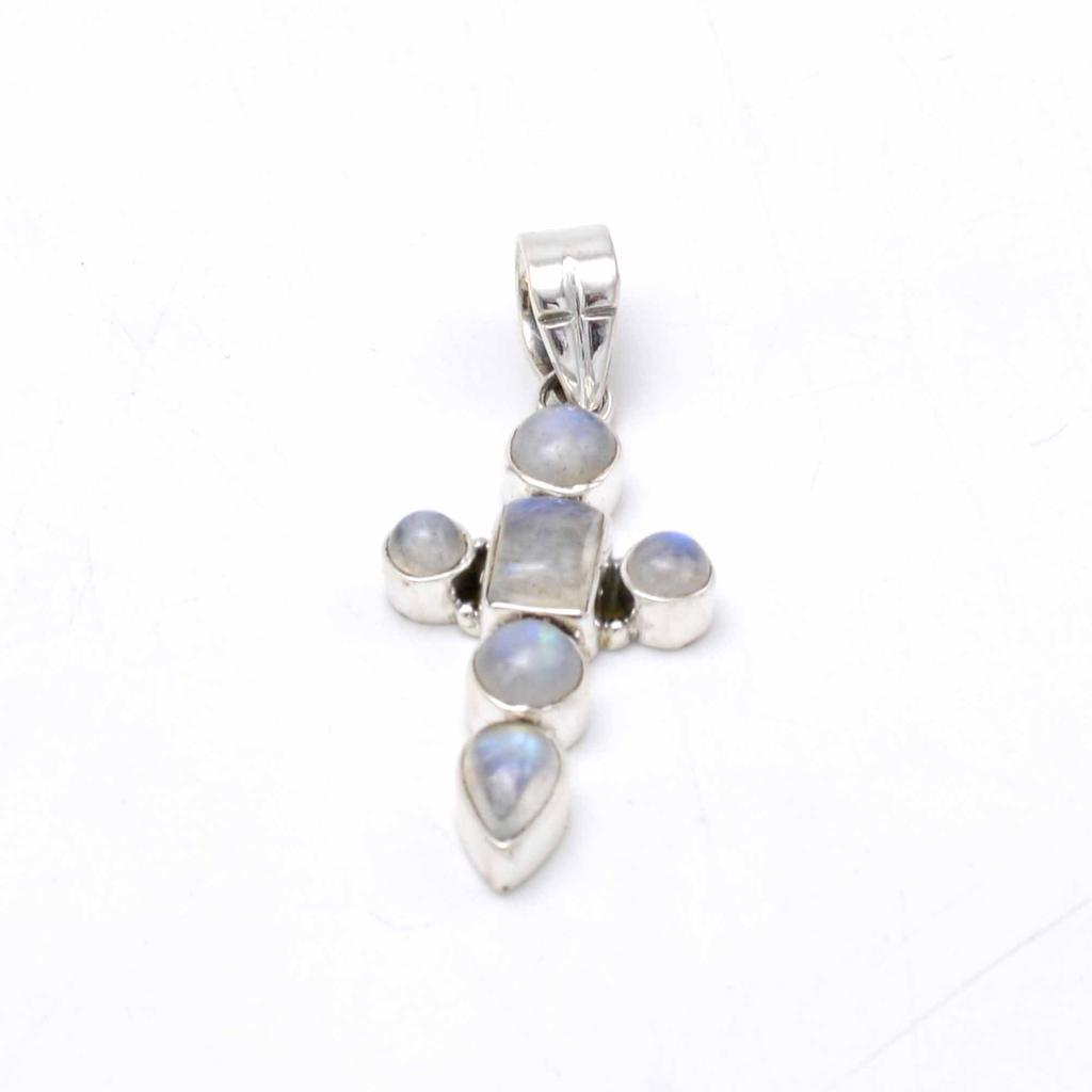 Подвеска-крест из серебра 925 пробы с лунным камнем, подвеска из натурального драгоценного камня для женщин, ювелирные изделия ручной работы, подарок на свадьбу
