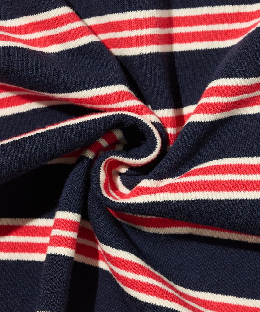TAILOR STUDIO Минималистичная полосатая футболка с коротким рукавом и логотипом (Темно-синий/красный)