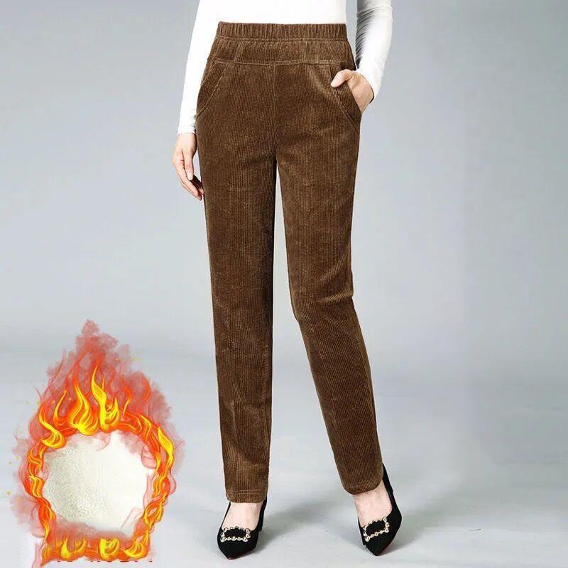 Женские зимние брюки, утепленные брюки с подкладкой, женские брюки с высокой талией, женские брюки среднего возраста, повседневные прямые
