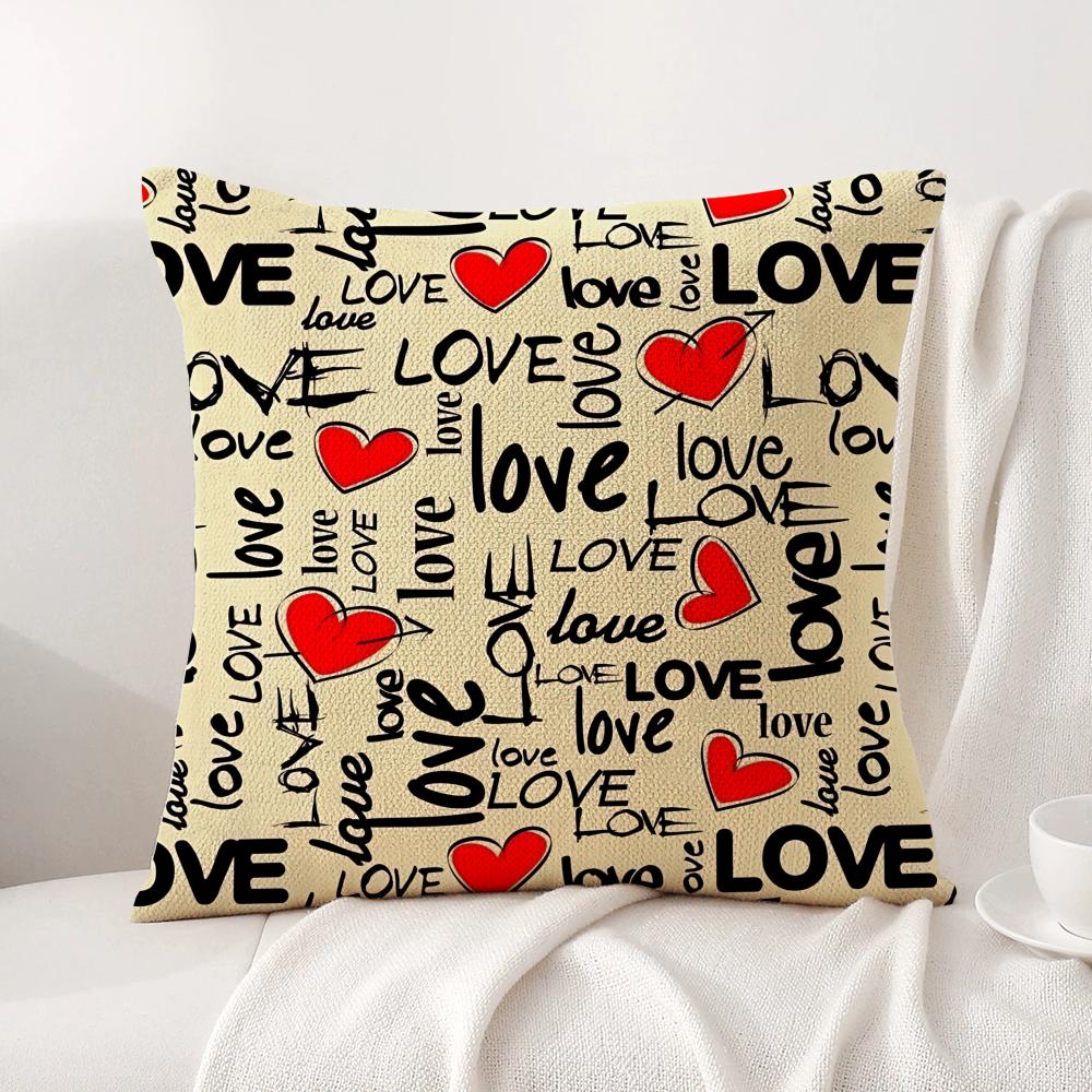 Hot Loving heart Cushion Cover Natural Linen Organic Fabric DoubleSided Printing Sofa Home Decor Breathable Bed Pillow