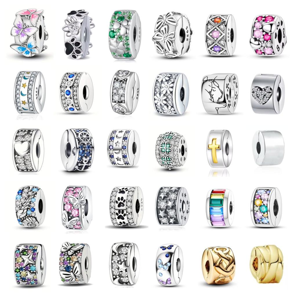 New Copper Cilp Bead Fit Original Women Bracelet Diy Fine Dangle Jewelry Butterfly Cross Moon Star Clover Charm Amulet Gift