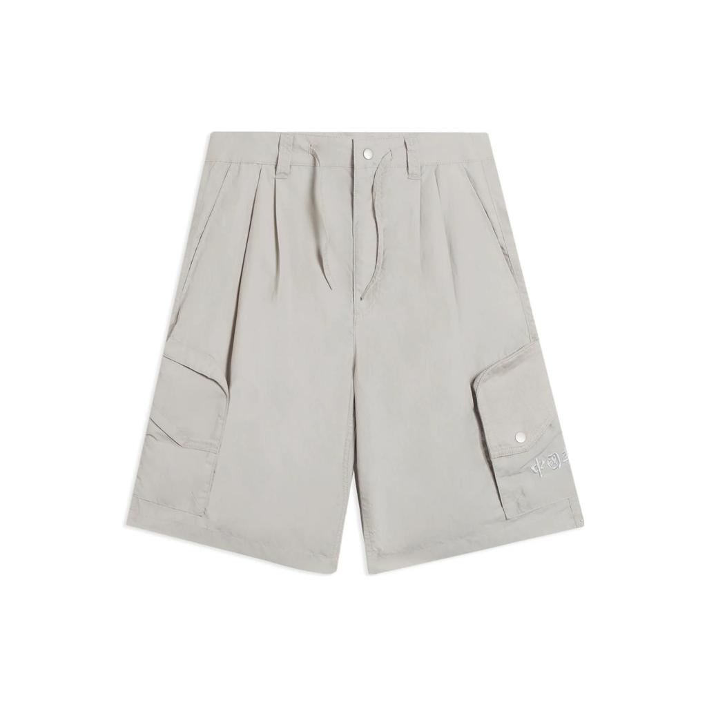 Li-Ning Сплошные свободные повседневные шорты с карманами, мужские брюки серого цвета AKSS077-1