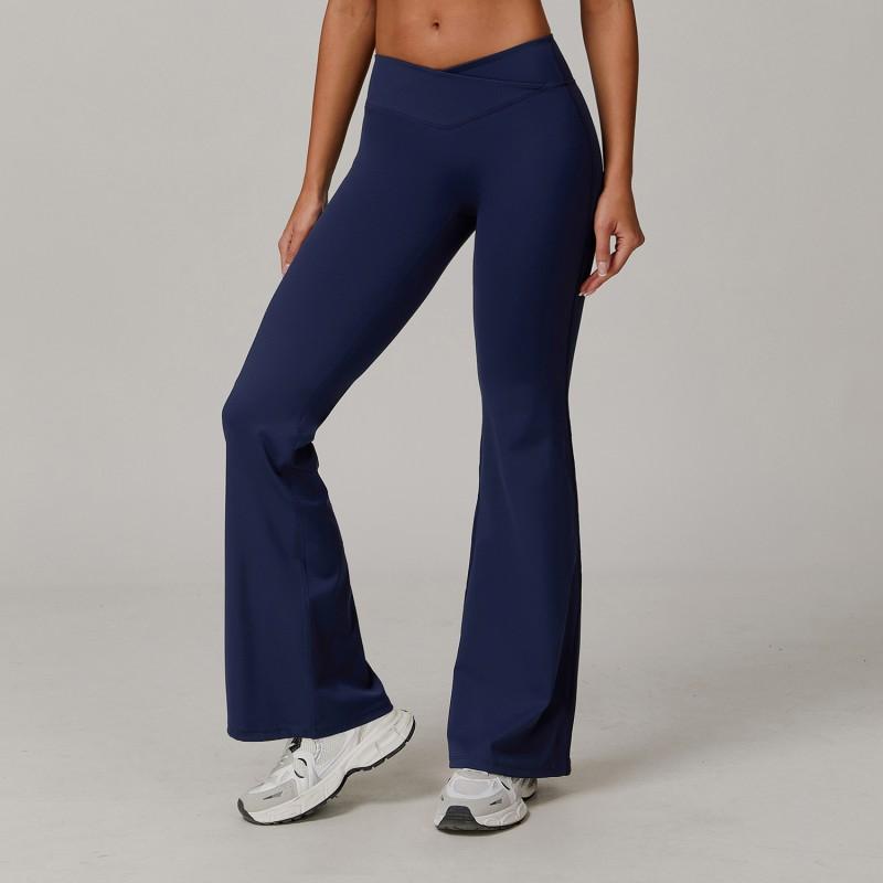 High-Waisted Cross-Back Yoga Leggings Women Stretchy Fitness Running Pants Flared Style Fall