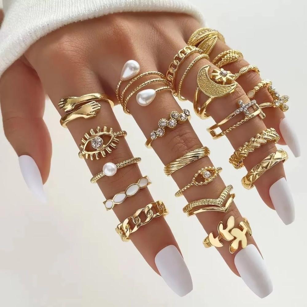 23 Pcs/Set Vintage Punk Ring Set Geometric Knuckle Rings Set Girls Party Jewelry Accessories Gifts