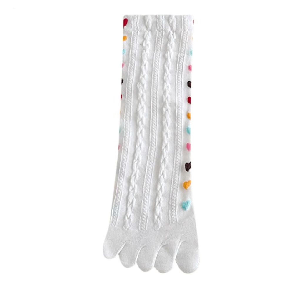 Хлопковые носки с пятью пальцами, вышитые сердцами, носки средней длины, повседневные, весна