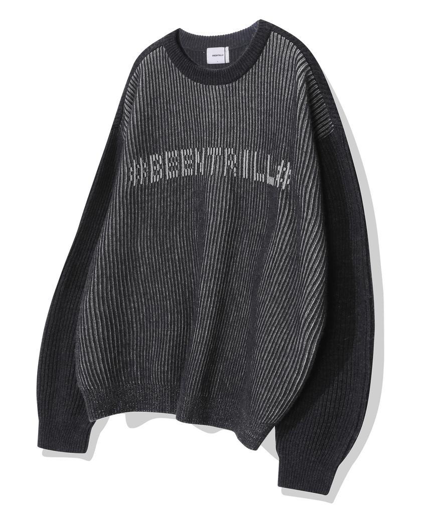 BEENTRILL Двухцветный вязаный свитер с жаккардовым логотипом (Древесный уголь)