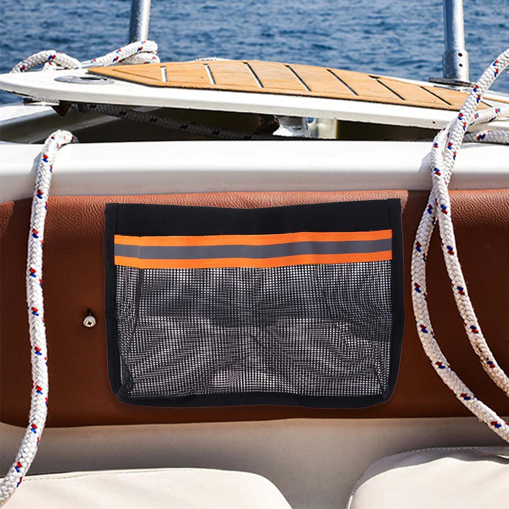 Portable Boat Storage Mesh Bag with Reflective Strips Deck Storage Pouch for Fishing