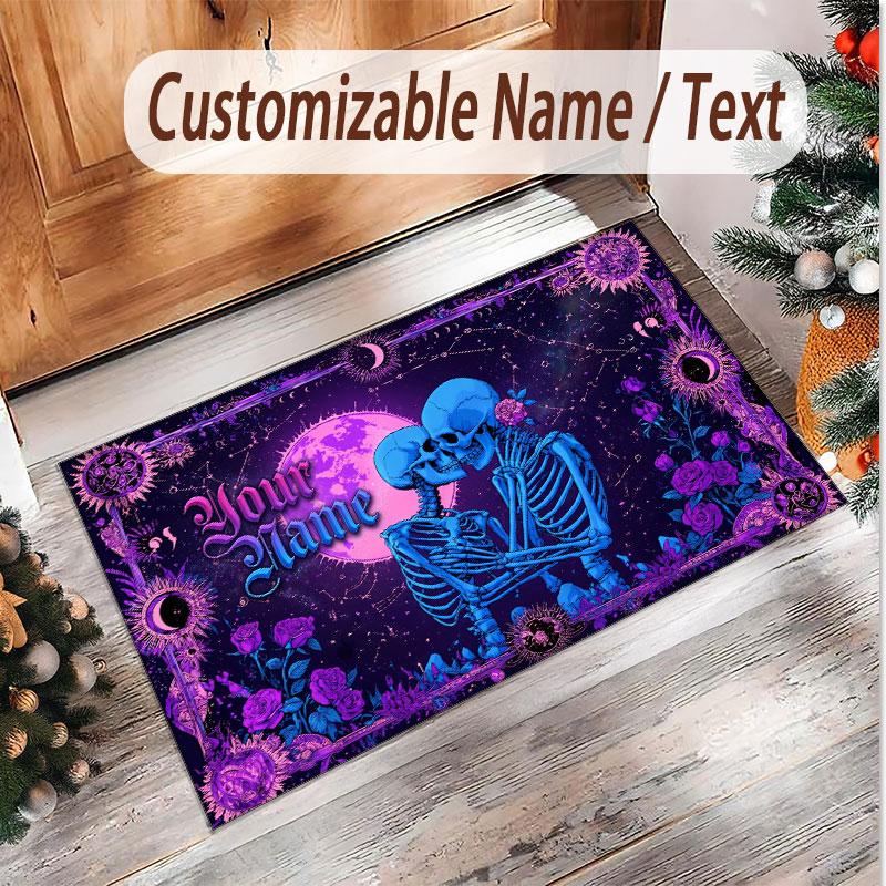 Love Romance Theme Soft Crystal Velvet Rug Custom Name & Text Print Non Slip Floor Rug for Bedroom Living Room