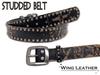WING LEATHER Итальянская Кожаная Повседневная Пряжка, Натуральная Кожа, Коровья Кожа, Шипы, Мужская, Черный, Белый, Темно-Коричневый, Красный, 40 мм, Состаренная Отделка, GTC004BK