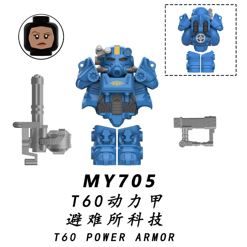 BoS Game T60 Power Armor Army Officers Soldiers Figure Machine Gun Model Building Blocks Kids Toys Gifts Boys Girls Juguetes