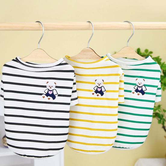 Жилет для собак с круглым вырезом, мягкий, удобный, с рисунком медведя из мультфильма, для домашних животных, кошек и собак, полосатая блузка на каждый день