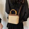 Weaving Bag Summer New Bamboo Handle Tote Straw Bag Niche Simple Shoulder Crossbody Bucket Bag Women's Bag KTY