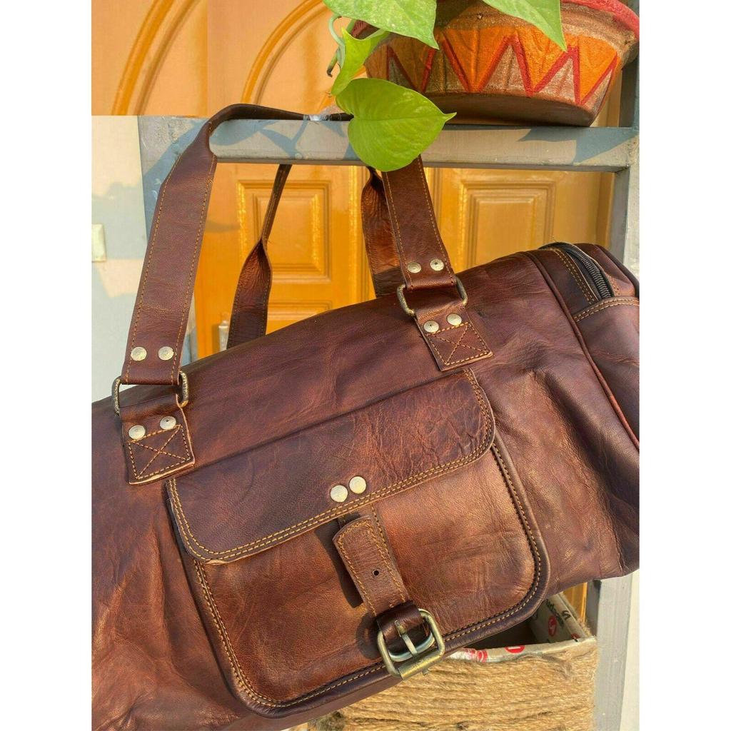 Винтажный дорожный чемодан из натуральной коричневой кожи, спортивные спортивные сумки, большая сумка из козьей кожи