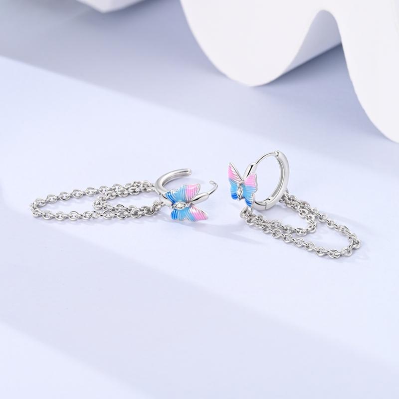 New Tassel Earrings 925 Silver Butterfly Snowflake Star Moon Tassel Ear Studs For Women Fine Engagement Birthday Jewelry Gifts