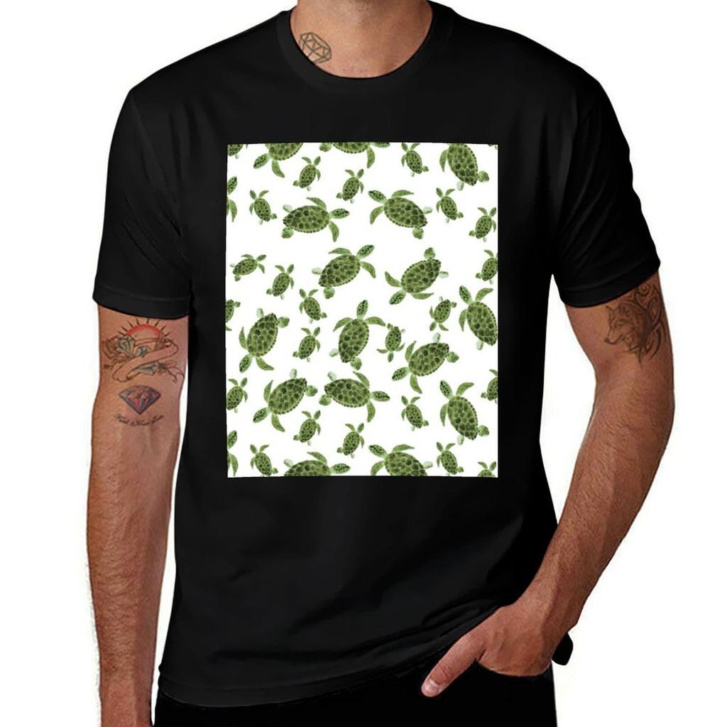 Painted Sea Turtle Pattern Watercolor Artwork Tshirt Vintage Style Printed Top Tshirt