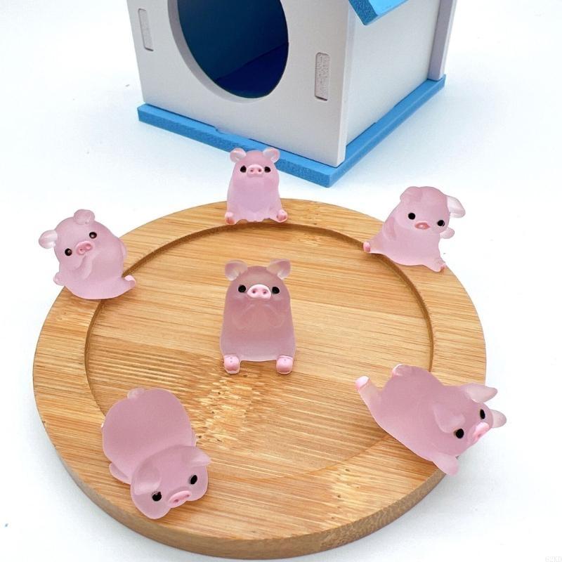 62KD 6 шт. Светящиеся фигурки свиней Автомобильные миниатюрные фигурки свинок из смолы Миниатюры Садовые свиньи