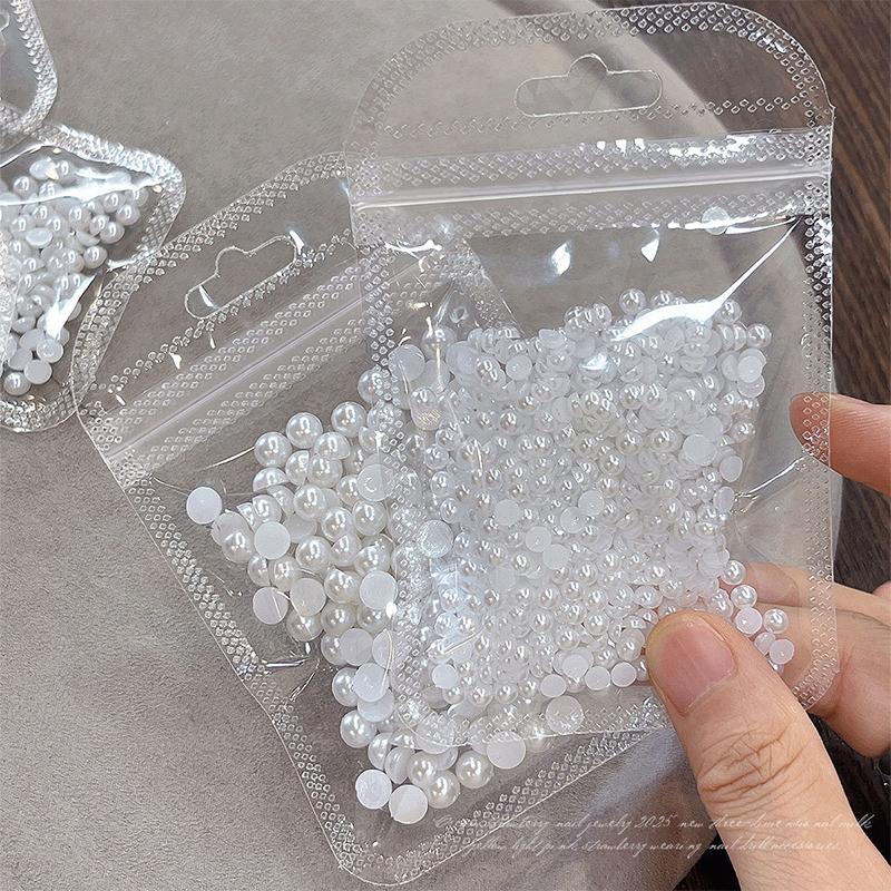 1 Bag Half Round Pearl Nail Charms White Pearls 3D Caviar Beads Manicure Supplies Flatback Pearl Decoration
