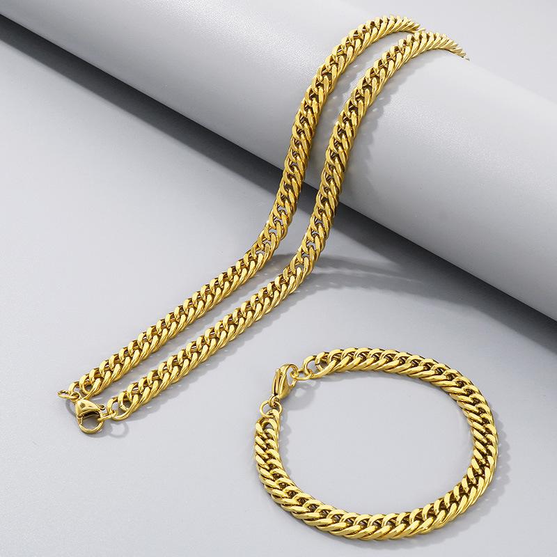 Simple Plain Chain Double Woven Four-Sided Grinding Bracelet Hip-Hop Personality Multi-Size Whip Chain Titanium Steel Men'S Necklace