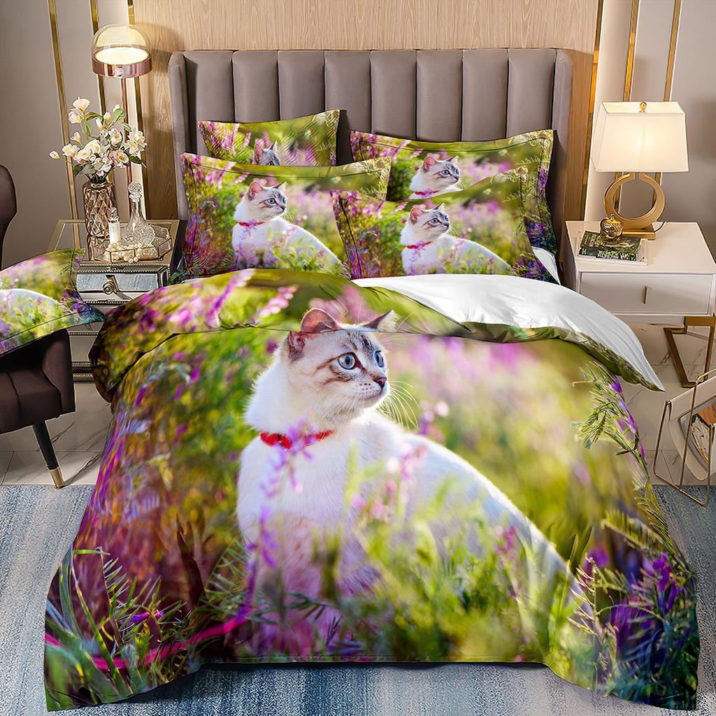 Комплект постельного белья с 3D милыми волками, кошкой и собакой, милый пододеяльник, пододеяльник, покрывало в этническом стиле с дикими животными и наволочками