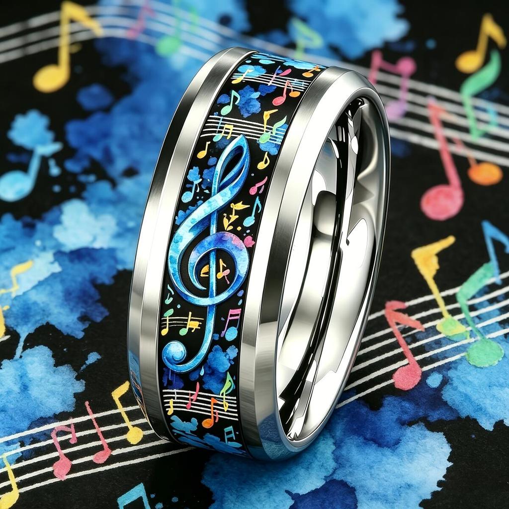 Fashion Colorful Music Note Treble Clef Ring Stainless Steel Rings for Men Women Wedding Jewelry For Music Lover Musician Gift